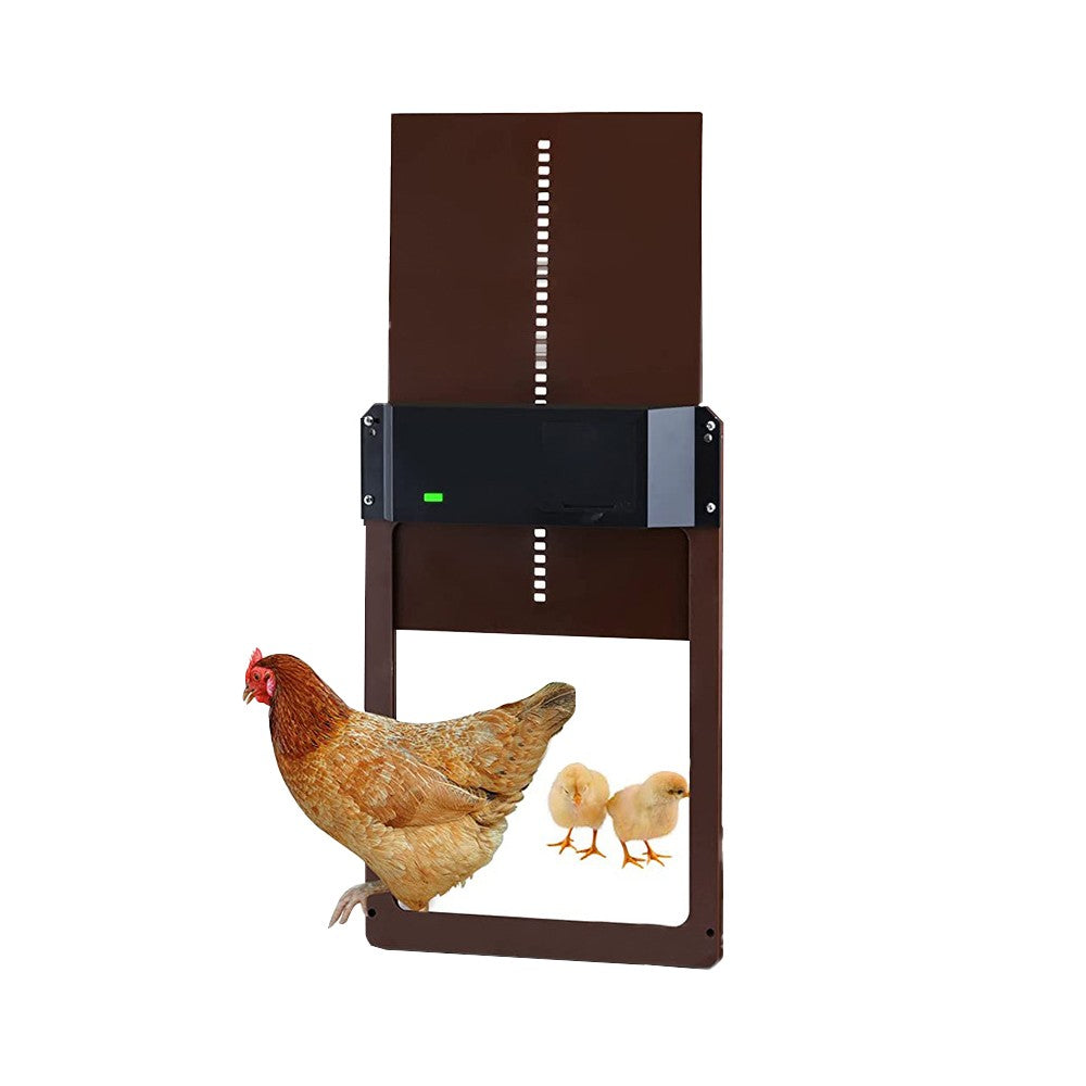 Automatic Chicken Coop Door Opener Battery Powered Light Sensor Poultry House Door Brown