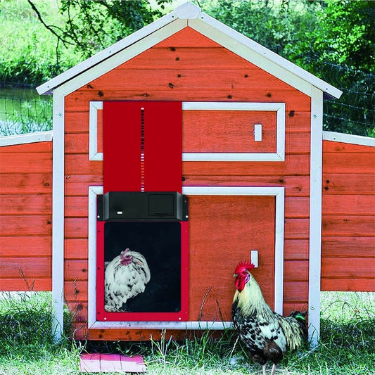 Automatic Chicken Coop Door Opener Battery Powered Light Sensor Poultry House Door Red