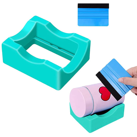 Silicone Cup Cradle Holder for Tumblers with Felt Decal Scraper for Crafting DIY Decals Blue