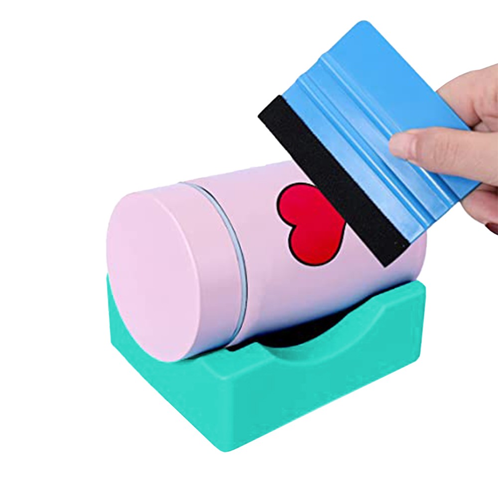 Silicone Cup Cradle Holder for Tumblers with Felt Decal Scraper for Crafting DIY Decals Blue