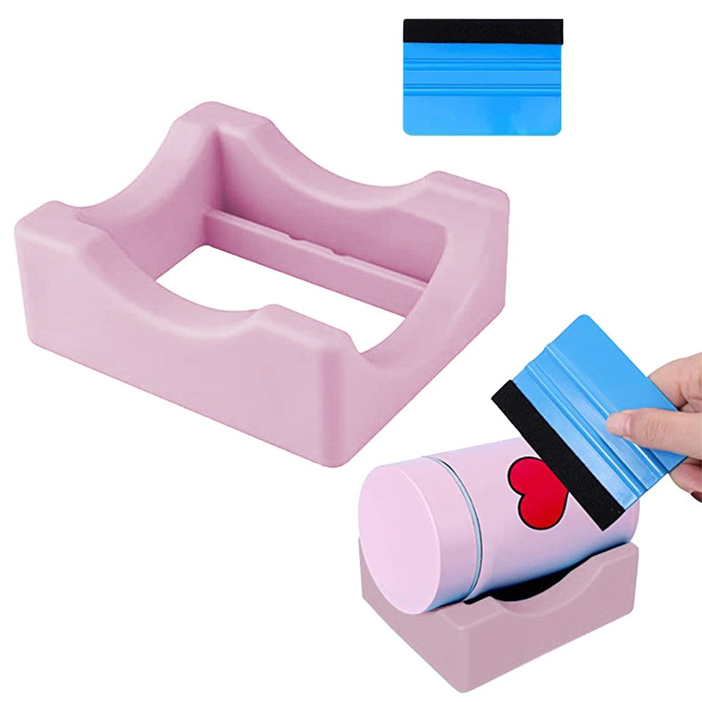 Silicone Cup Cradle Holder for Tumblers with Felt Decal Scraper for Crafting DIY Decals Pink
