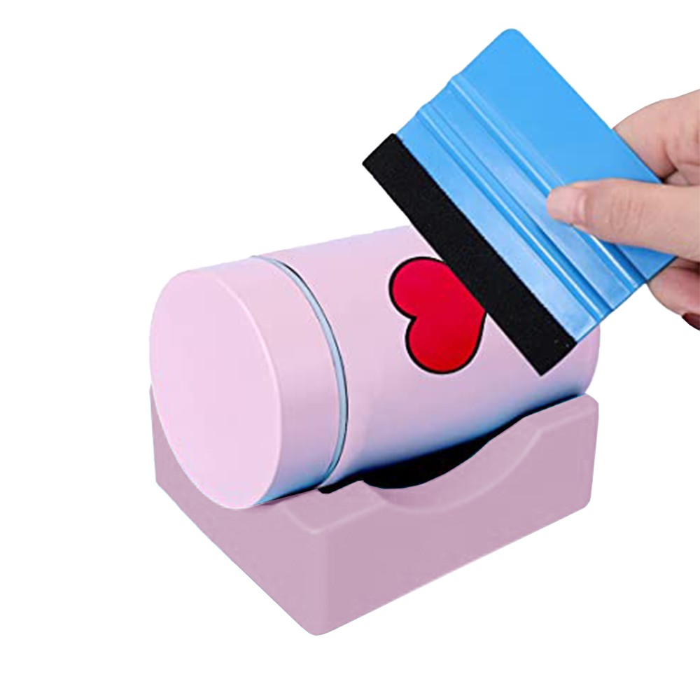 Silicone Cup Cradle Holder for Tumblers with Felt Decal Scraper for Crafting DIY Decals Pink