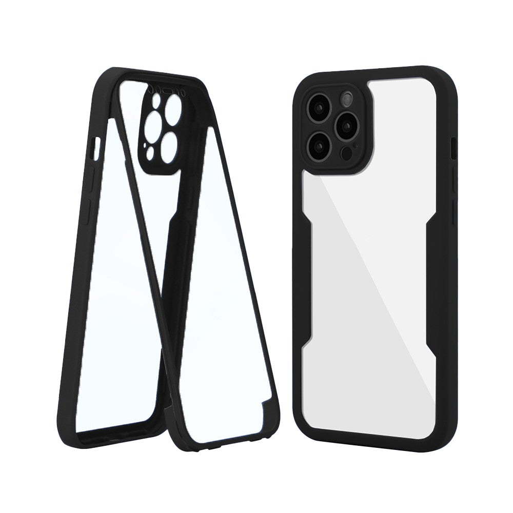 For iPhone 14 Pro Full Body Clear Bumper Phone Case Anti-scratch Screen Protector Black