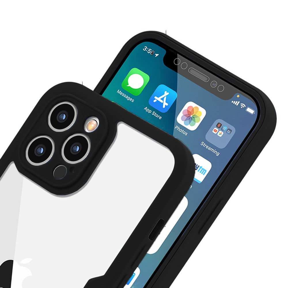 For iPhone 14 Promax Full Body Clear Bumper Phone Case Anti-scratch Screen Protector Black