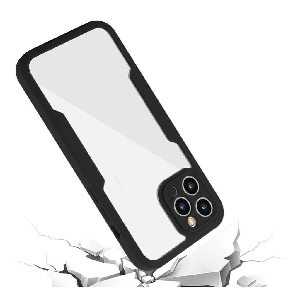 For iPhone 14 Promax Full Body Clear Bumper Phone Case Anti-scratch Screen Protector Black