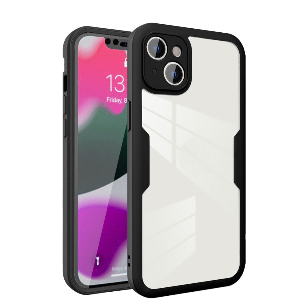 For iPhone 14 Plus Full Body Clear Bumper Phone Case Anti-scratch Screen Protector Black