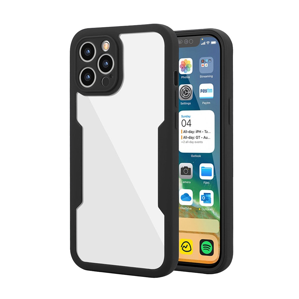 For iPhone 14 Promax Full Body Clear Bumper Phone Case Anti-scratch Screen Protector Black