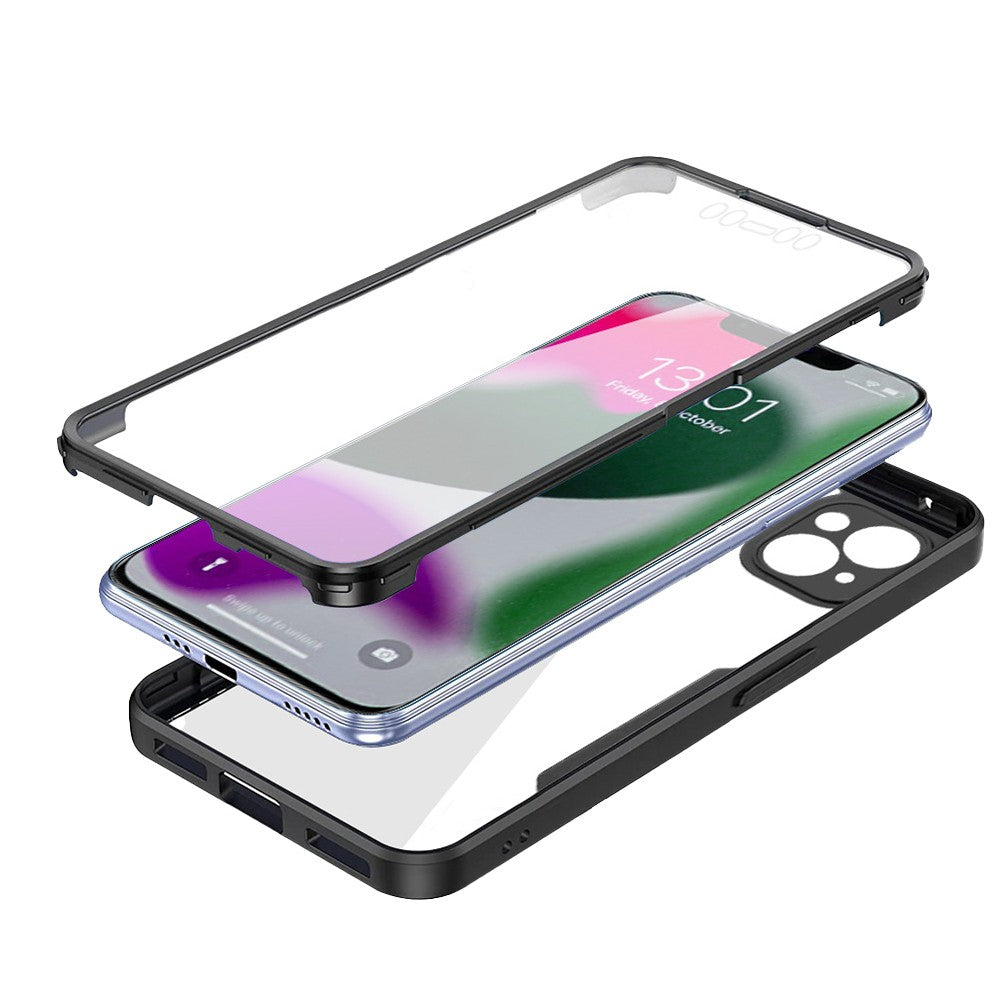 For iPhone 14 Full Body Clear Bumper Phone Case Anti-scratch Screen Protector Black
