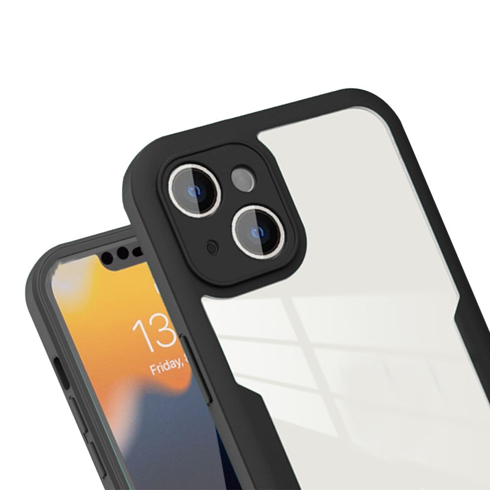 For iPhone 14 Full Body Clear Bumper Phone Case Anti-scratch Screen Protector Black