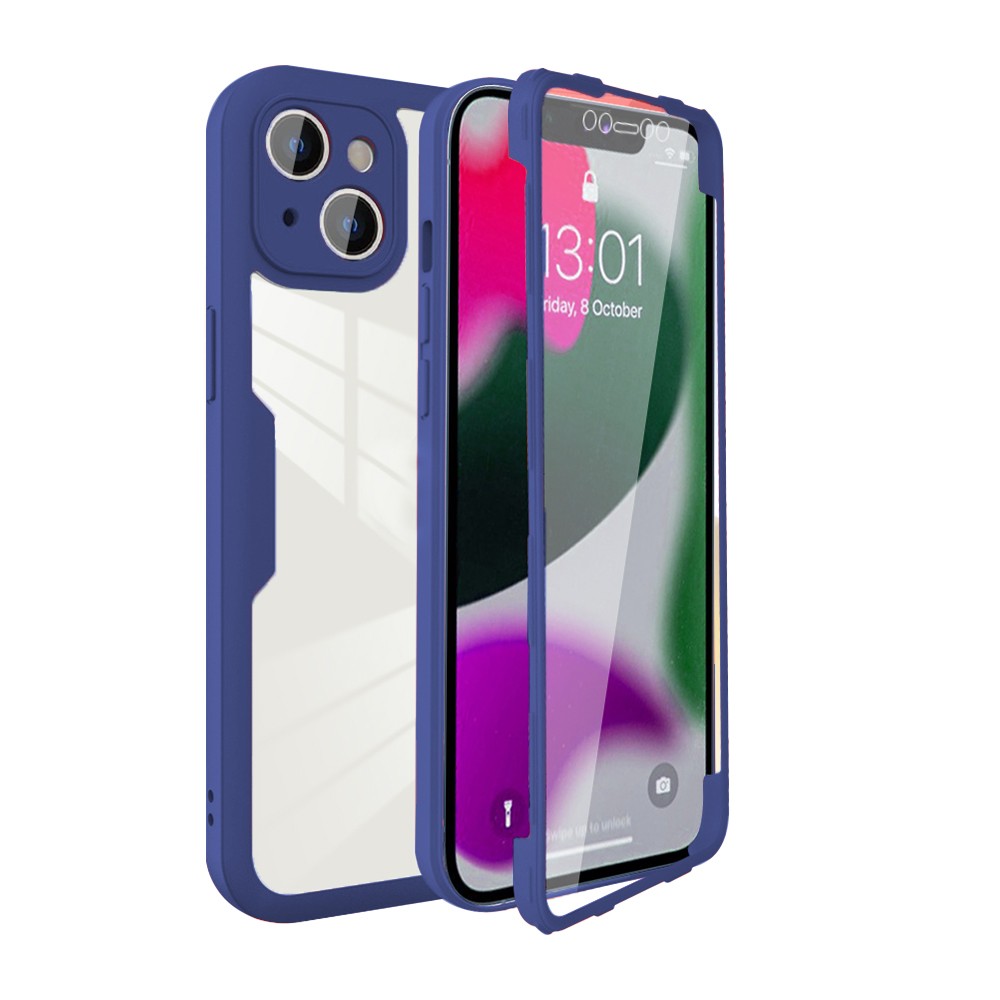For iPhone 14 Plus Full Body Clear Bumper Phone Case Anti-scratch Screen Protector Blue