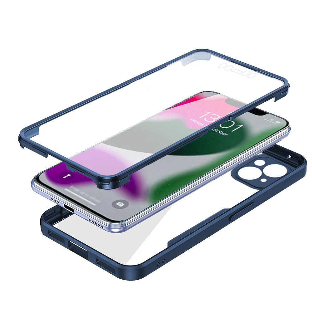 For iPhone 14 Full Body Clear Bumper Phone Case Anti-scratch Screen Protector Blue