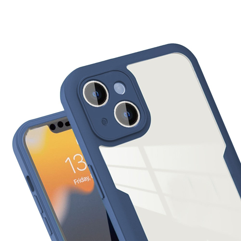 For iPhone 14 Plus Full Body Clear Bumper Phone Case Anti-scratch Screen Protector Blue