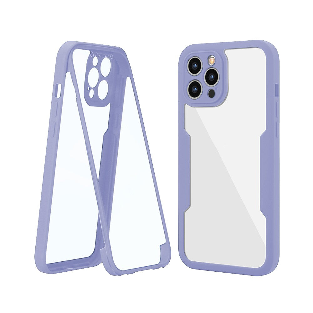 For iPhone 14 Pro Full Body Clear Bumper Phone Case Anti-scratch Screen Protector Purple