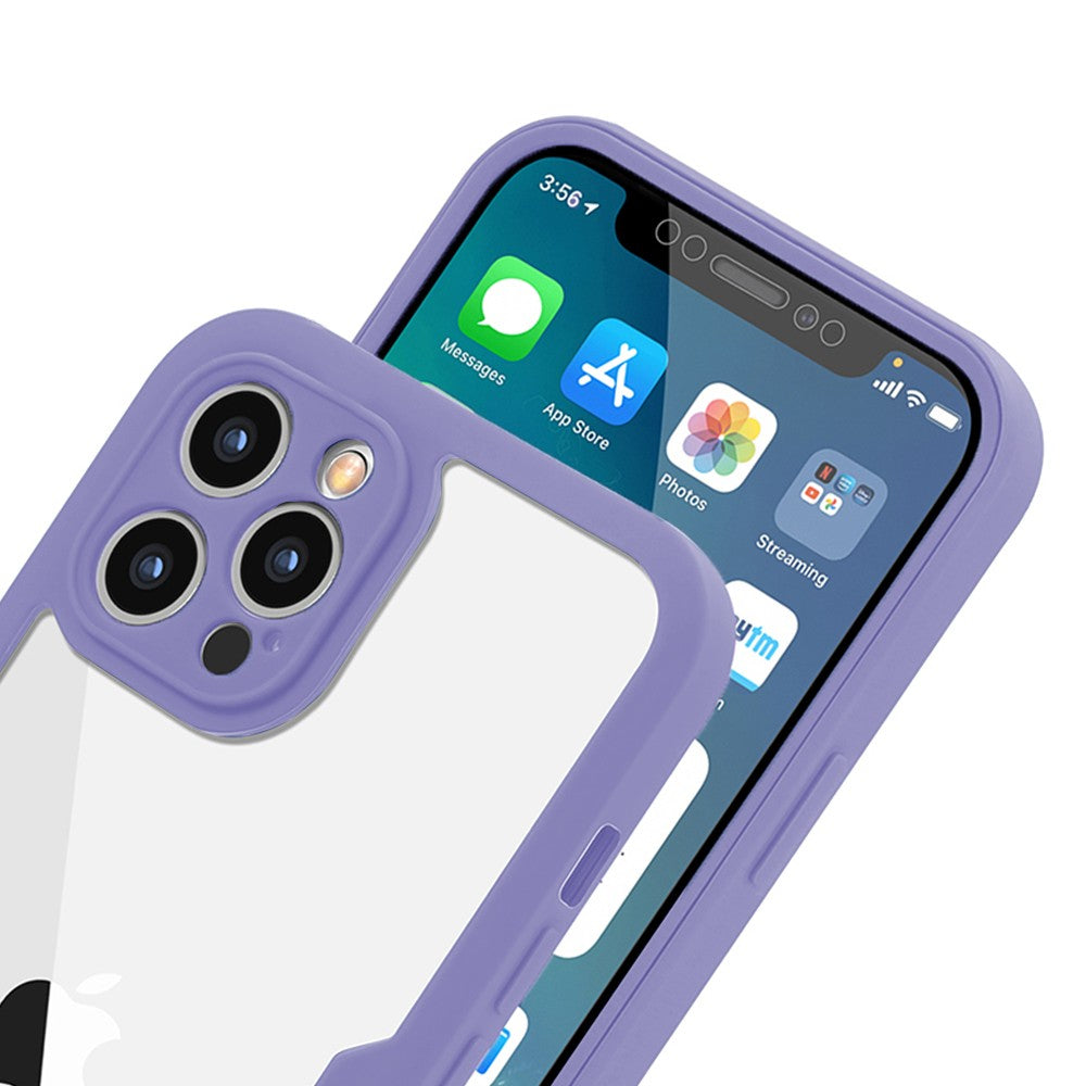 For iPhone 14 Pro Full Body Clear Bumper Phone Case Anti-scratch Screen Protector Purple