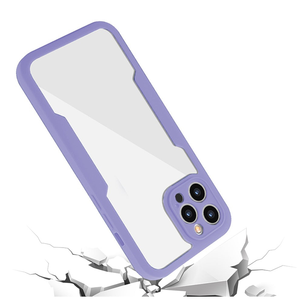 For iPhone 14 Pro Full Body Clear Bumper Phone Case Anti-scratch Screen Protector Purple