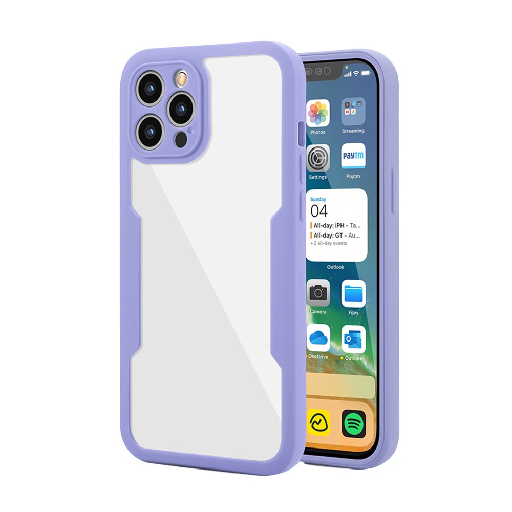 For iPhone 14 Promax Full Body Clear Bumper Phone Case Anti-scratch Screen Protector Purple