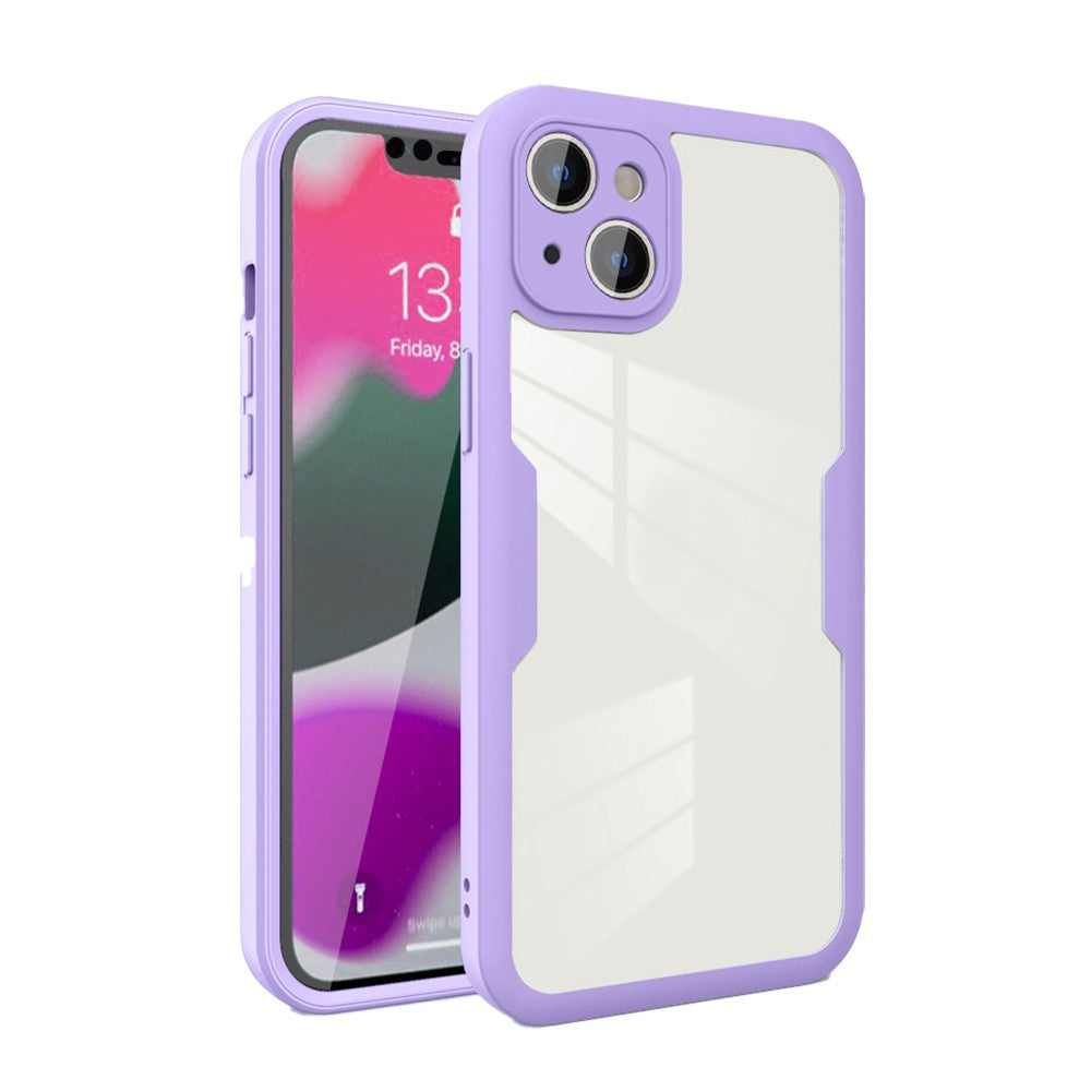 For iPhone 14 Full Body Clear Bumper Phone Case Anti-scratch Screen Protector Purple