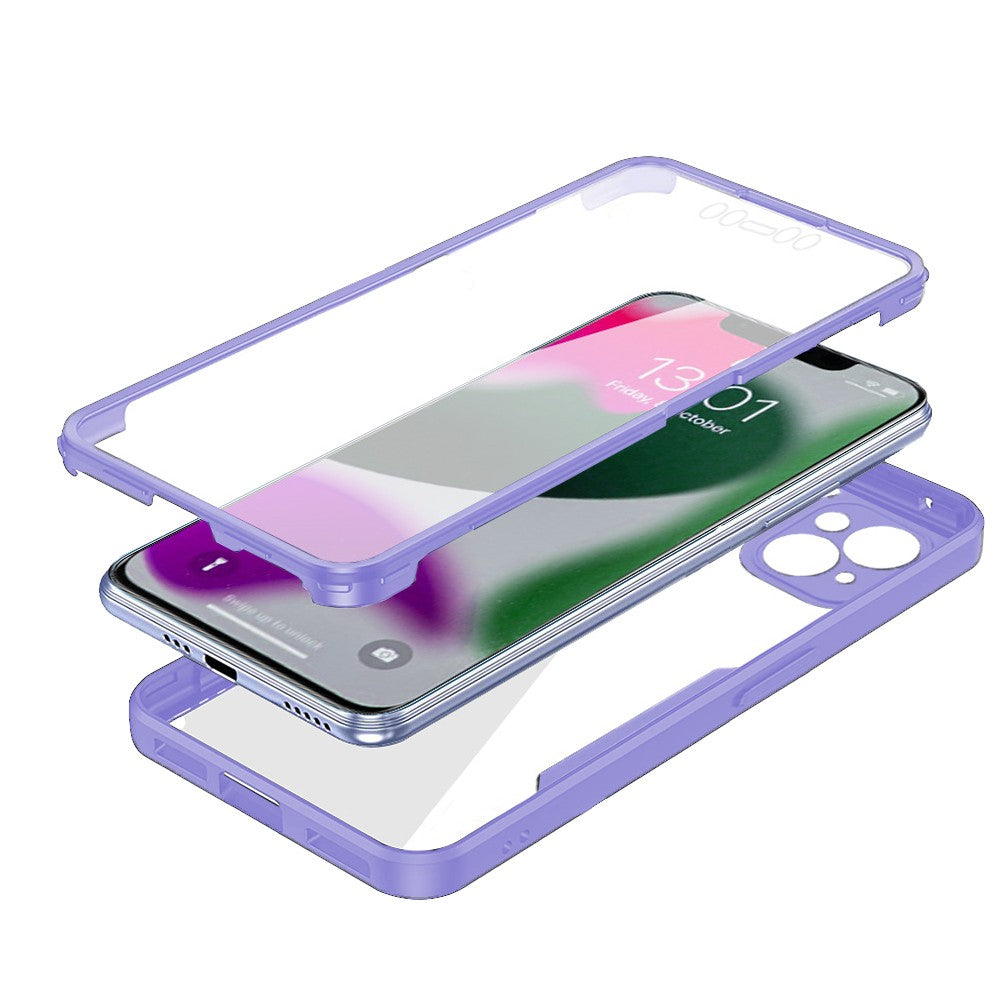For iPhone 14 Plus Full Body Clear Bumper Phone Case Anti-scratch Screen Protector Purple
