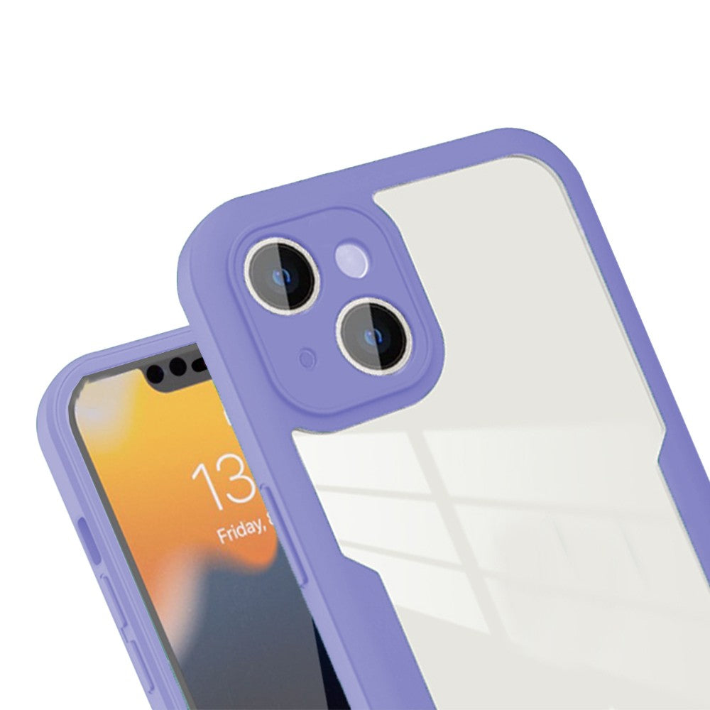 For iPhone 14 Plus Full Body Clear Bumper Phone Case Anti-scratch Screen Protector Purple