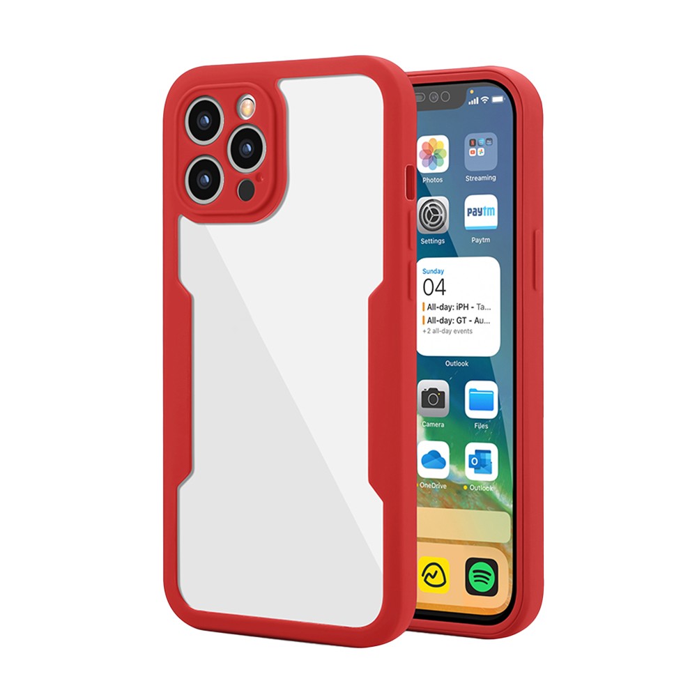 For iPhone 14 Pro Full Body Clear Bumper Phone Case Anti-scratch Screen Protector Red