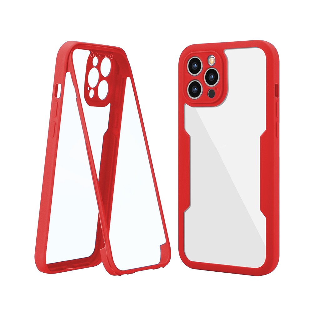 For iPhone 14 Promax Full Body Clear Bumper Phone Case Anti-scratch Screen Protector Red