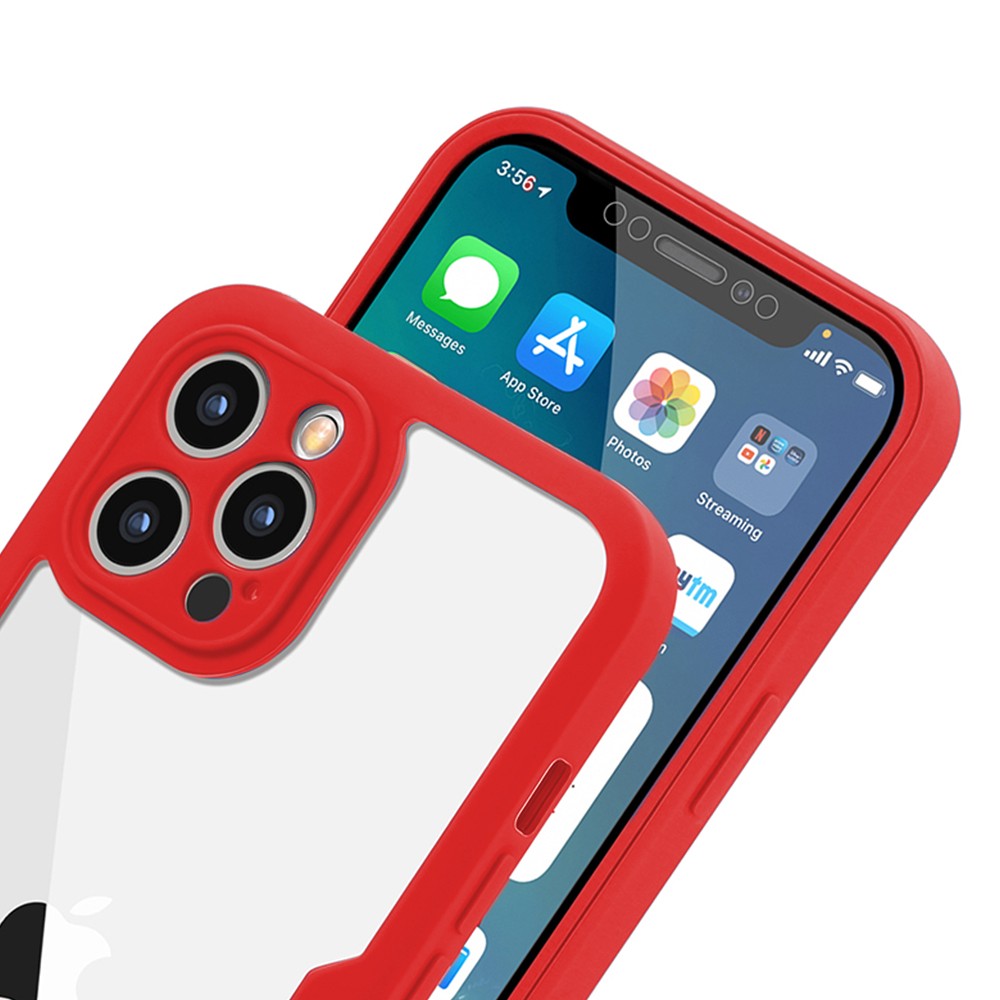 For iPhone 14 Pro Full Body Clear Bumper Phone Case Anti-scratch Screen Protector Red