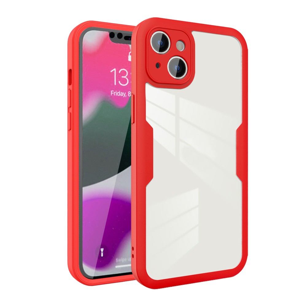 For iPhone 14 Plus Full Body Clear Bumper Phone Case Anti-scratch Screen Protector Red