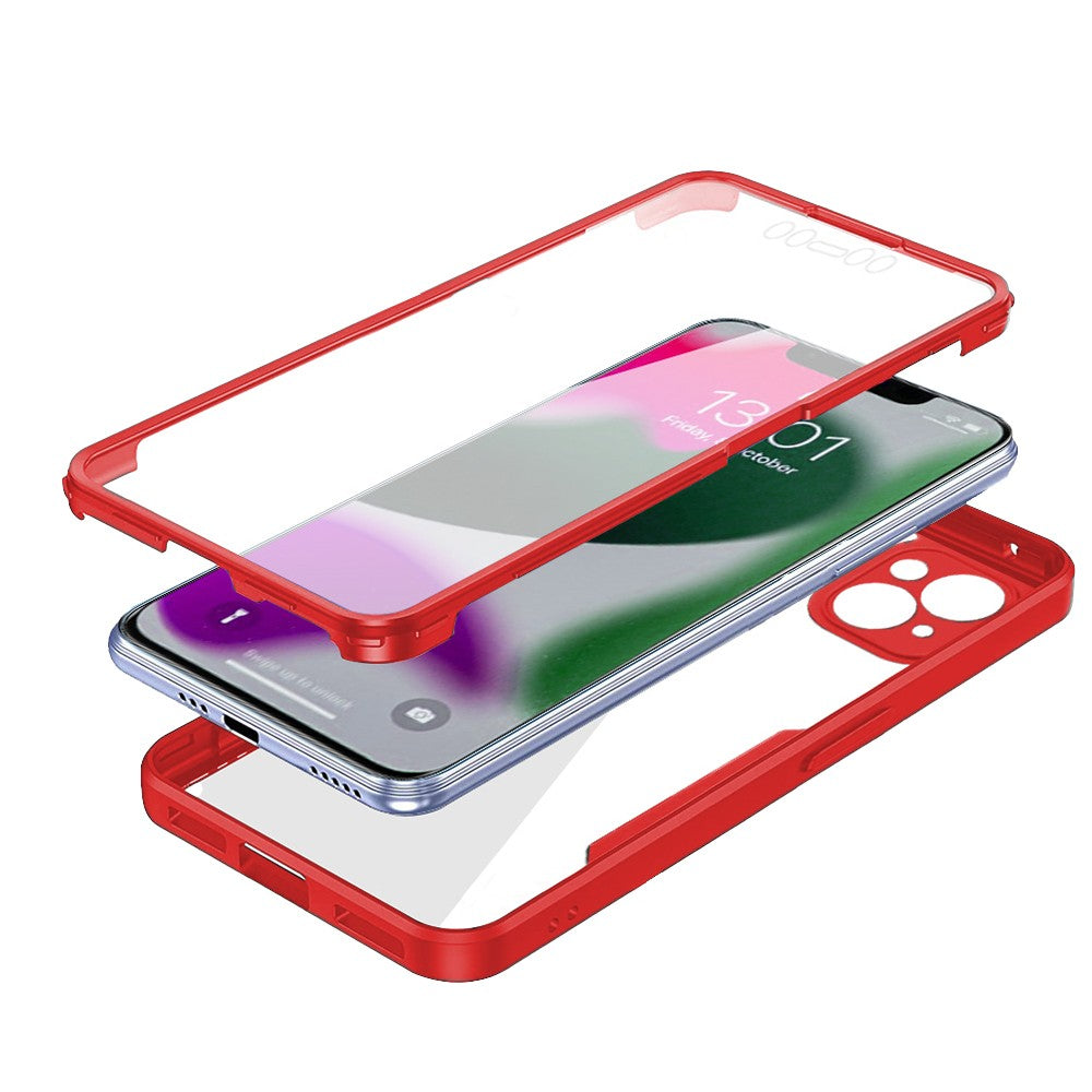 For iPhone 14 Plus Full Body Clear Bumper Phone Case Anti-scratch Screen Protector Red