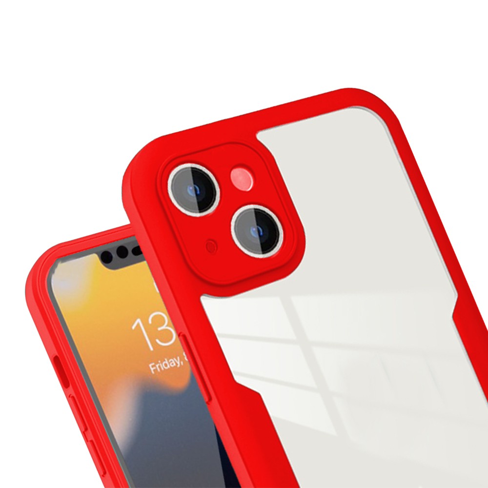 For iPhone 14 Plus Full Body Clear Bumper Phone Case Anti-scratch Screen Protector Red