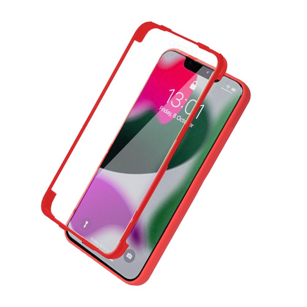 For iPhone 14 Full Body Clear Bumper Phone Case Anti-scratch Screen Protector Red