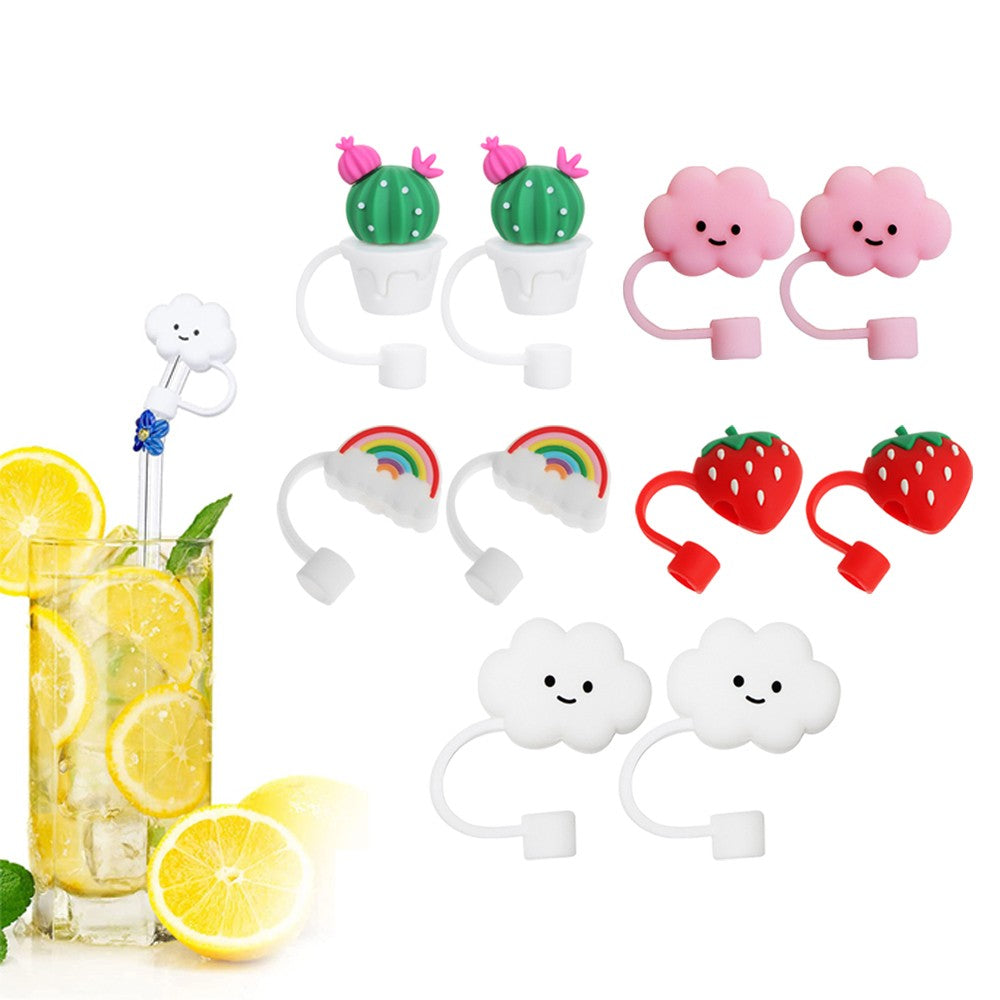 10Pcs Silicone Straw Covers Cute Straw Caps Straw Tips Silicone Straw Lid for 8 mm Straws