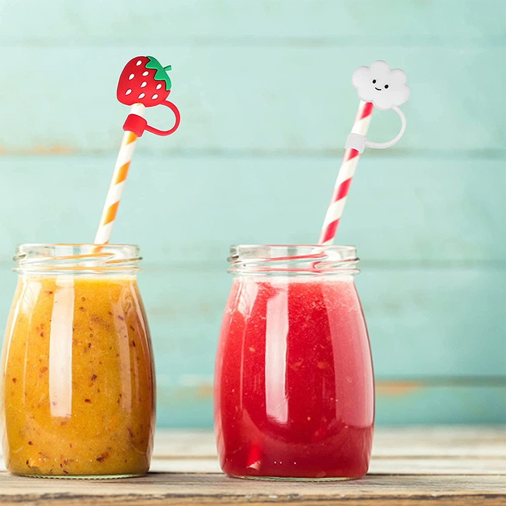 10Pcs Silicone Straw Covers Cute Straw Caps Straw Tips Silicone Straw Lid for 8 mm Straws