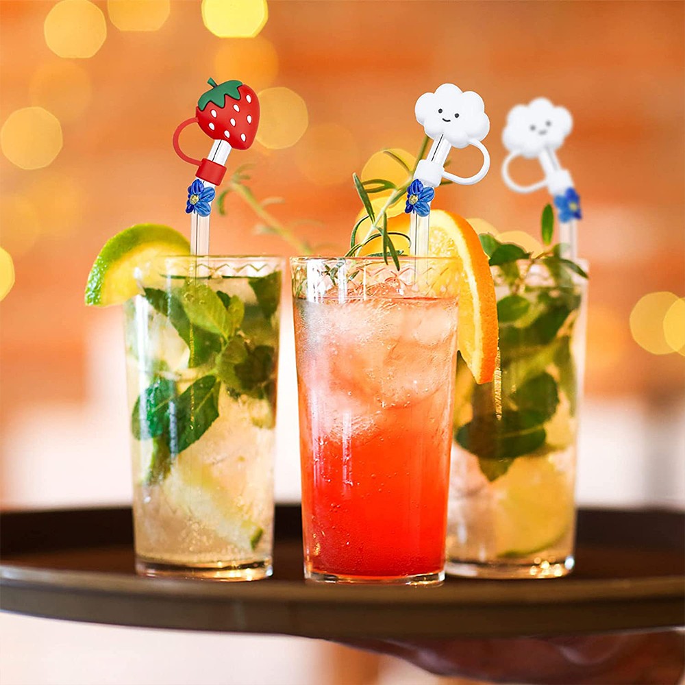 10Pcs Silicone Straw Covers Cute Straw Caps Straw Tips Silicone Straw Lid for 8 mm Straws