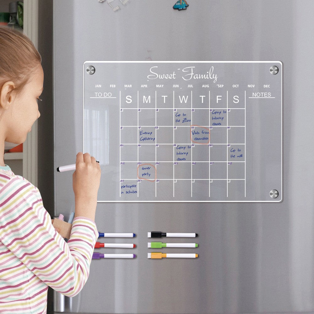 A3 Magnetic Dry Erase Monthly Calendar for Fridge Erasable Acrylic Whiteboard with 6 Pens