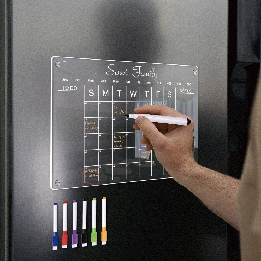 A4 Magnetic Dry Erase Monthly Calendar for Fridge Erasable Acrylic Whiteboard with 6 Pens