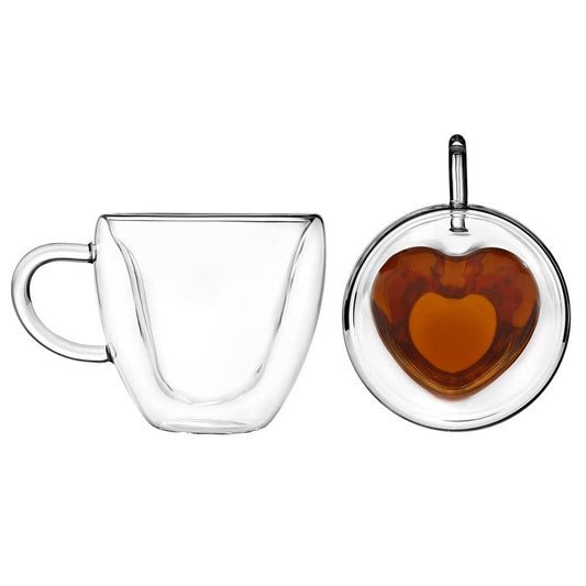 240ml Heart Shaped Double Wall Insulated Glass Cup Coffee Mug Drinking Tea Cup with Handle