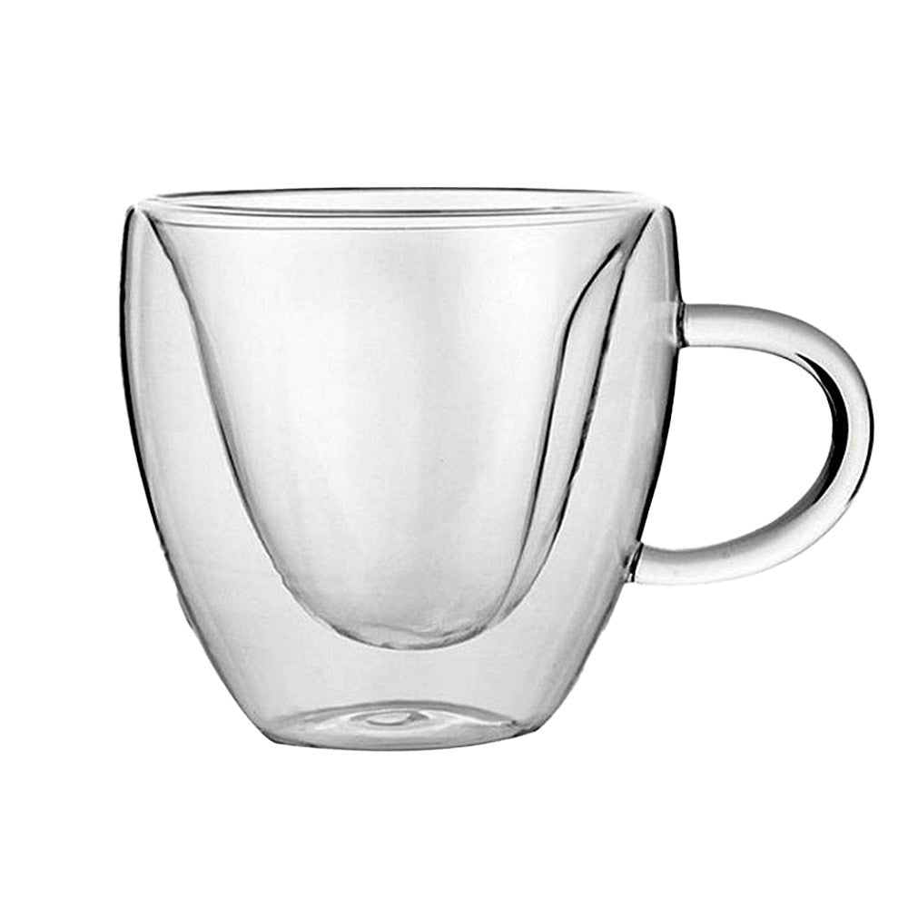 180ml Heart Shaped Double Wall Insulated Glass Cup Coffee Mug Drinking Tea Cup with Handle