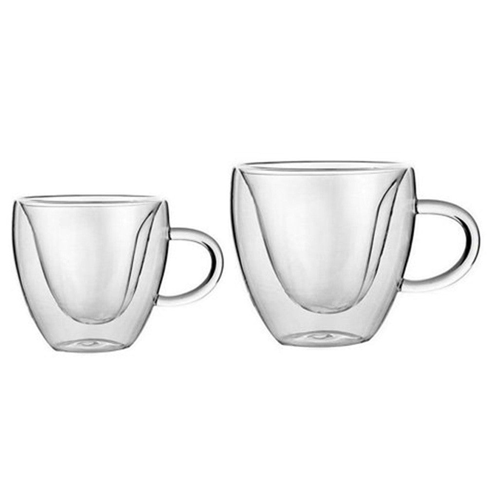 2 X Heart Shaped Double Wall Insulated Glass Cup Coffee Mug Drinking Tea Cup with Handle