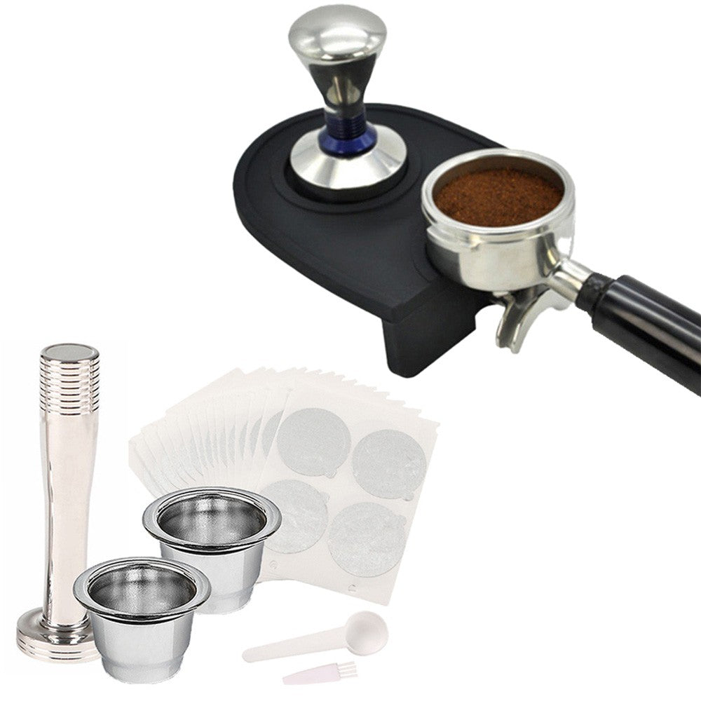 12.5x14cm Espresso Tamper Mat and Refillable Coffee Pod Filters Set Silicone Anti-Slip Coffee Tamping Pad