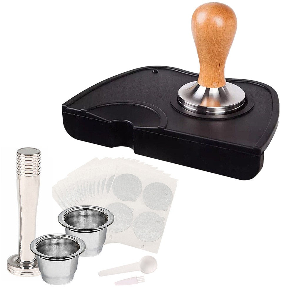 20x15cm Espresso Tamper Mat and Refillable Coffee Pod Filters Set Silicone Anti-Slip Coffee Tamping Pad