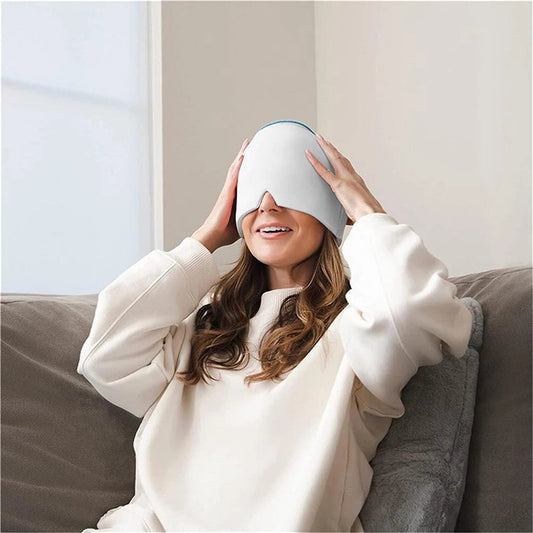 Adjustable Migraine Relief Gel Cap Cold Hot Compress Therapy Headache Relief Hat Grey