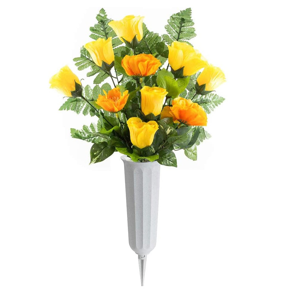 4Pcs Grey Cemetery Memorial Vase with Spikes Grave Ground Stake Vase Resin Cones Flowers Holder for Grave Decoration