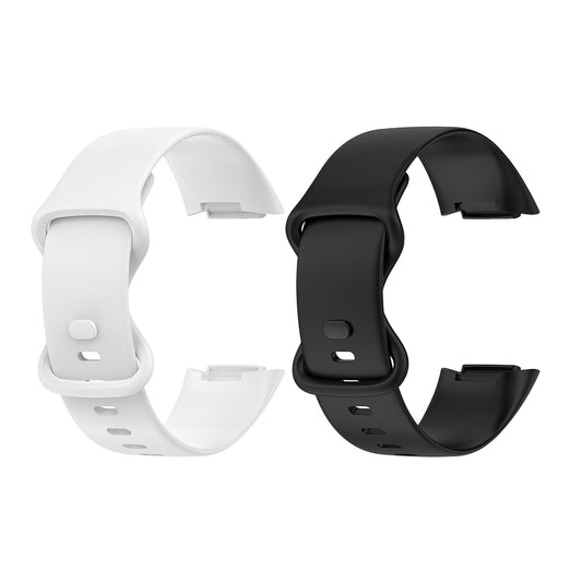 2 X Silicone Watch Straps Watch Band for Fitbit Charge 5 Black White Medium