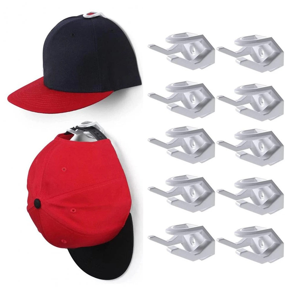 10Pcs Hat Hooks White Caps Display Rack Hat Hangers for Baseball Caps with Adhesive Sticker