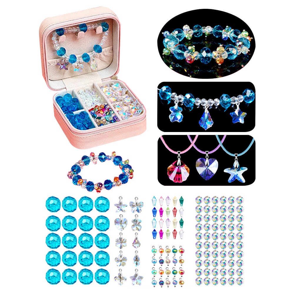 131 Pieces DIY Bracelet Kids Charm Bracelet Making Kit Beads Bracelet DIY Craft Blue