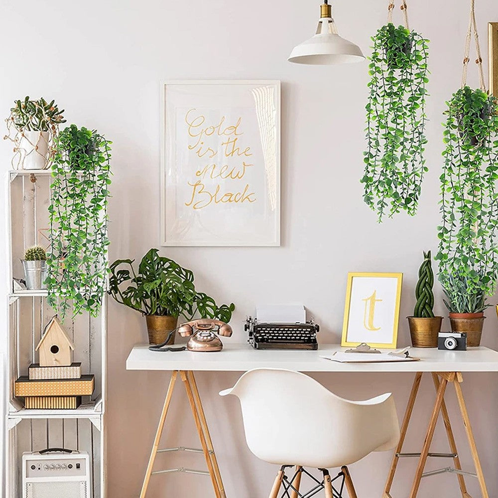 2Pcs Artificial Hanging Plants Fake Potted Plant Indoor Outdoor Wall Decoration Style 2