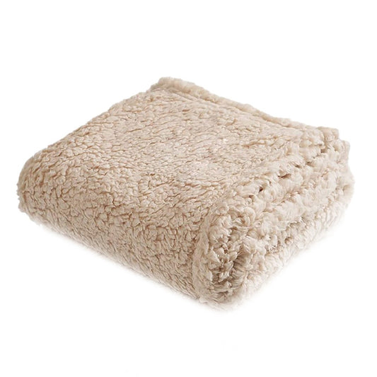 Winter Pet Blanket Dog Warm Blanket Cat Fluffy Plush Blanket Throw 100x80cm Beige