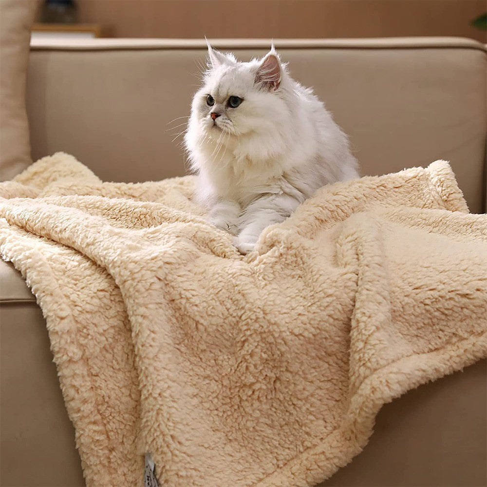 Winter Pet Blanket Dog Warm Blanket Cat Fluffy Plush Blanket Throw 100x80cm Beige