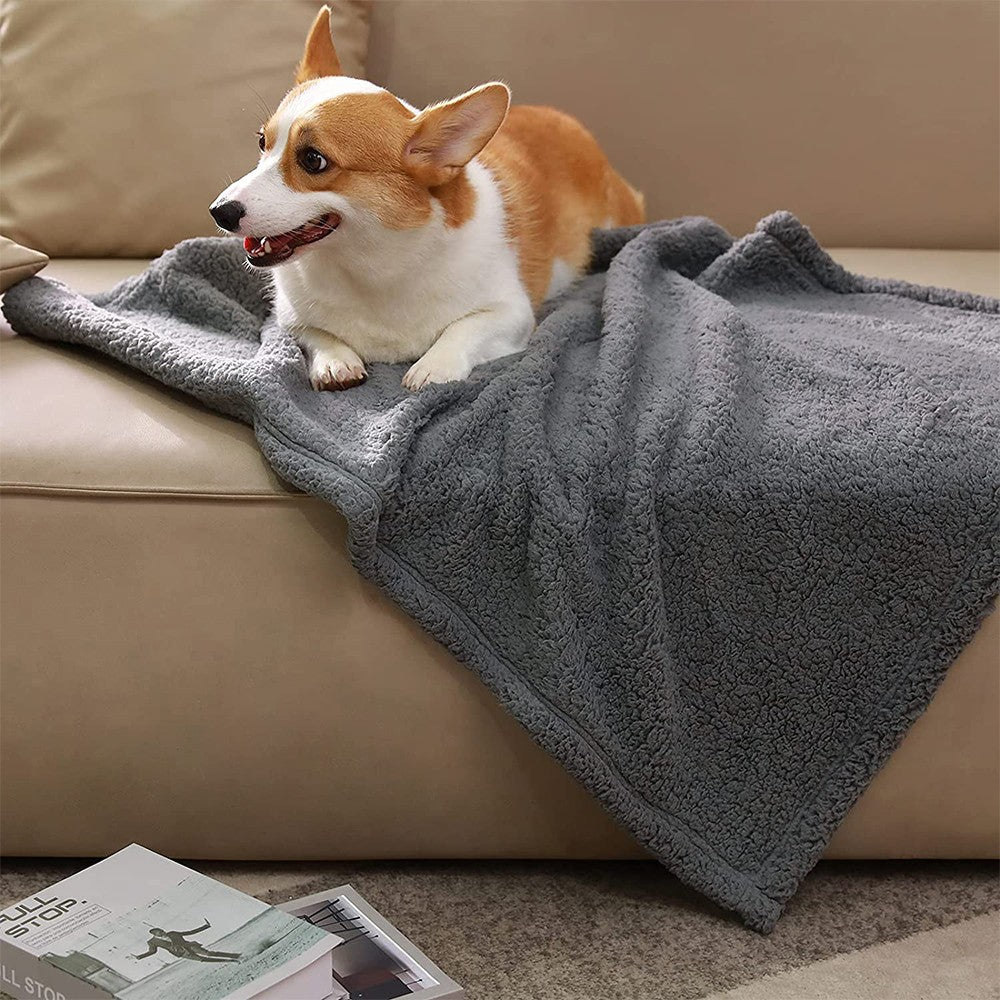 80x60cm Washable Pet Winter Warm Blanket Cat Dog Soft Blanket Fluffy Throw Blanket Grey