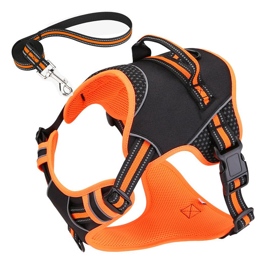No Pull Dog Harness and Leash Set Adjustable Reflective Pet Vest Orange L